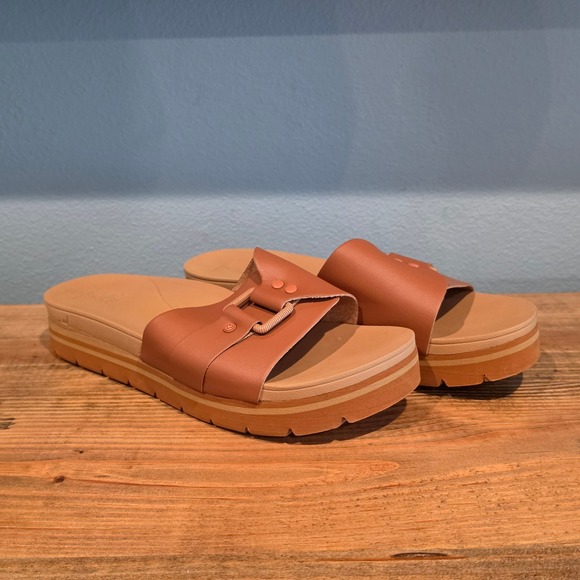 Reef Shoes - Reef Womens Horizon Hi Slide Tan Platform Vegan Leather Sandals Size 11